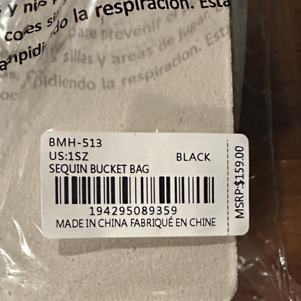 Badgley Mischka Black Sequin Bucket Bag - Picture 3 of 6